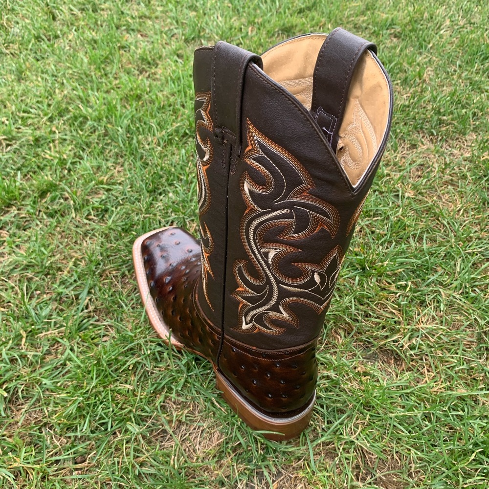 MENS Western Square toe ostrich print leather cowboy boots Bota Vaquera Avestruz - Picture 6 of 6
